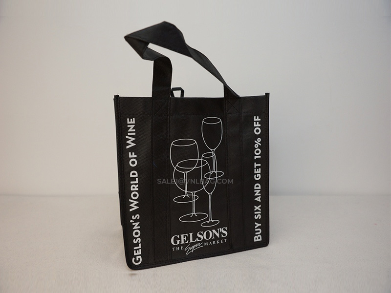 6 bottles Bag non woven with handles sewn all along main faces, silk printing